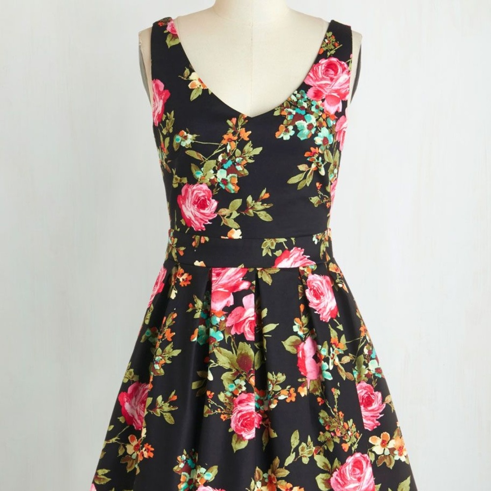 Floral Black Dress- Modcloth Bookmaking Brunch